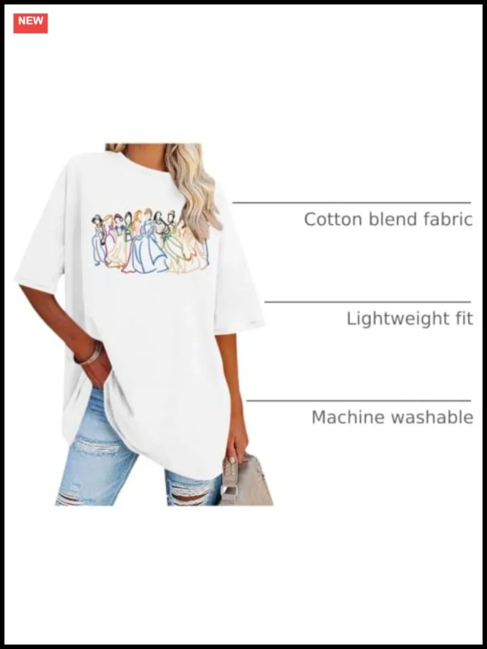 Embroidered Princess Shirt Women Oversized Cotton Blend Casual T-Shirt